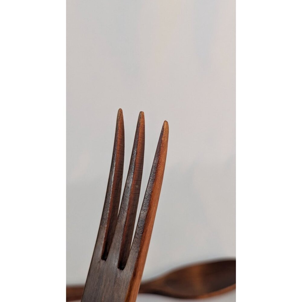 Vintage MCM Baribocraft salad bowl set handcrafted Canadian maple bowls utensils - Picture 9 of 13